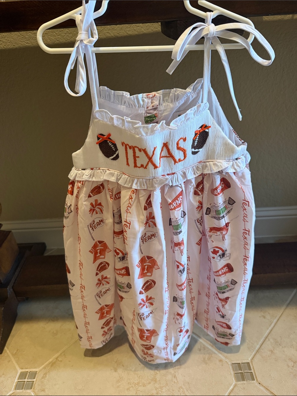Girls Smocked University of Texas Sleeveless Dress
